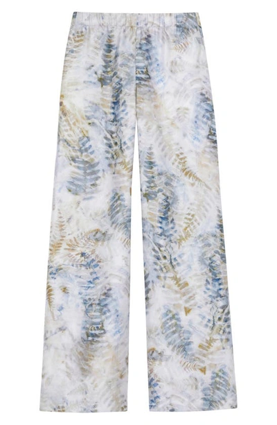 Shop Lafayette 148 Riverside Fern Print Silk Twill Wide Leg Pants In Bluestone Multi