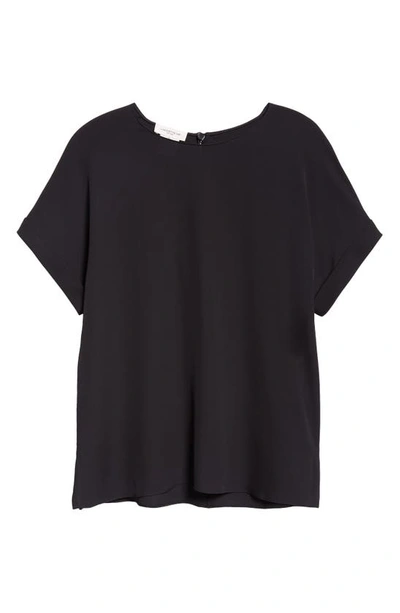 Lafayette 148 Roll Cuff Short Sleeve Silk Georgette Top In Black
