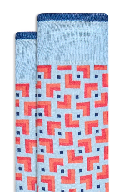 Shop Bugatchi Geo Pattern Cotton Blend Dress Socks In Sky