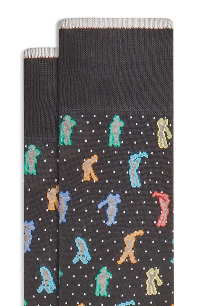 Shop Bugatchi Golfer Pattern Cotton Blend Dress Socks In Black