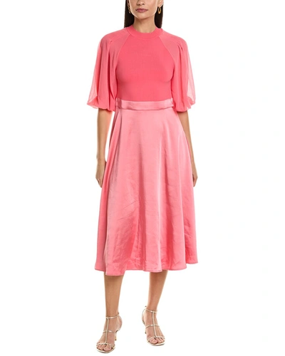Shop Ted Baker Puff Sleeve Fitted Bodice Midi Dress In Pink