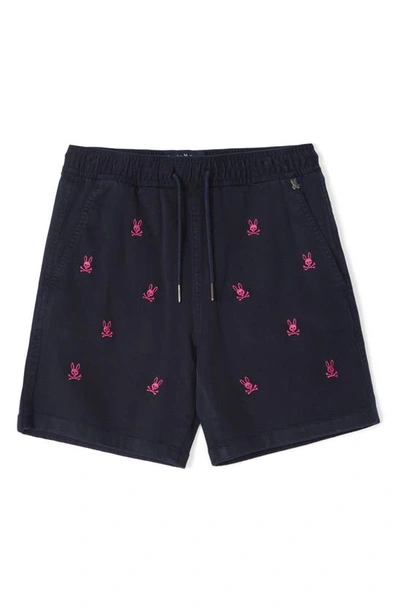 Shop Psycho Bunny Kids' Guilford Embroidered Elastic Waist Chino Shorts In Navy