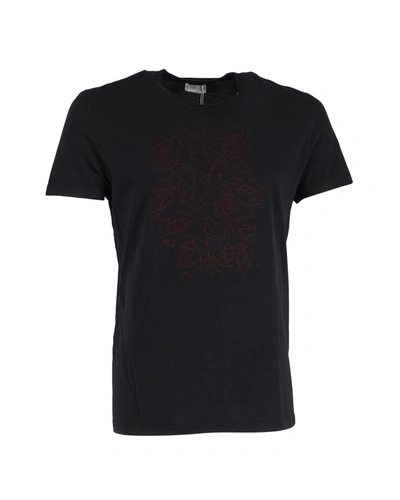 Shop Dior Rose-print T-shirt In Black Cotton