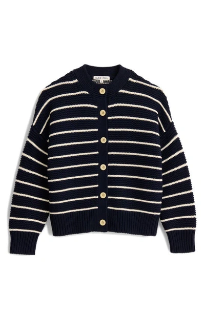 Shop Alex Mill Nico Chunky Stripe Cotton Cardigan In Navy/ivory