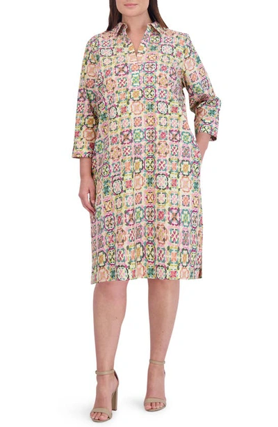Shop Foxcroft Sophia Long Sleeve Shift Dress In Coral Multi
