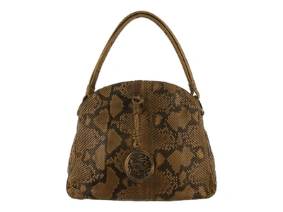 Shop Valentino Python With Logo Charm Shoulder Bag In Brown