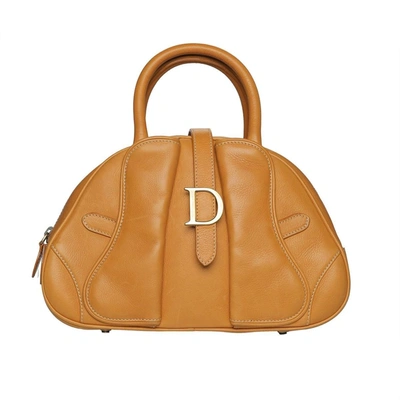 Shop Dior Tan Leather Small Bowler Bag In Brown