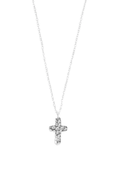 Shop Argento Vivo Sterling Silver Hammered Cross Pendant Necklace In Silver