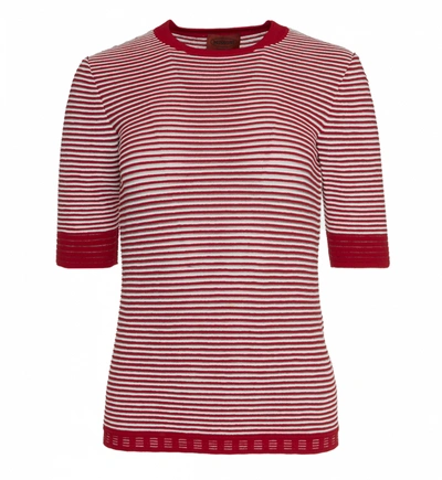 Shop Missoni Crew Neck Striped T Shirt In Red
