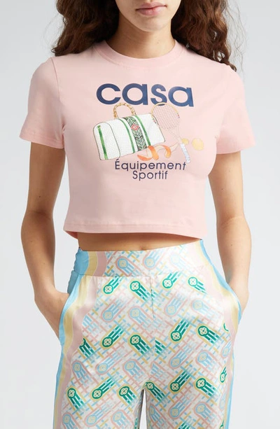 Shop Casablanca Équipement Sportif Crop Stretch Pima Cotton Graphic T-shirt In Equipement Sportif