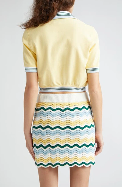 Shop Casablanca Crop Organic Cotton Piqué Polo In Pale Yellow