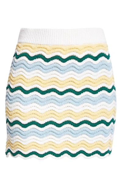 Shop Casablanca Bouclé Wave Colorblock Crochet Cotton Blend Miniskirt In Yellow / Blue