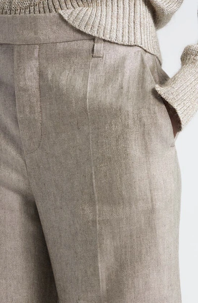 Shop Brunello Cucinelli Sparkling Linen Blend Pants In Brown Grey
