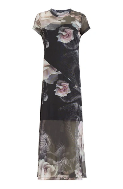 Shop Allsaints Hanna Valley Floral Mesh Midi Dress In Black Mono