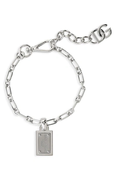 Shop Dolce & Gabbana Dg Plaque Chain Bracelet In Argento/ Palladio