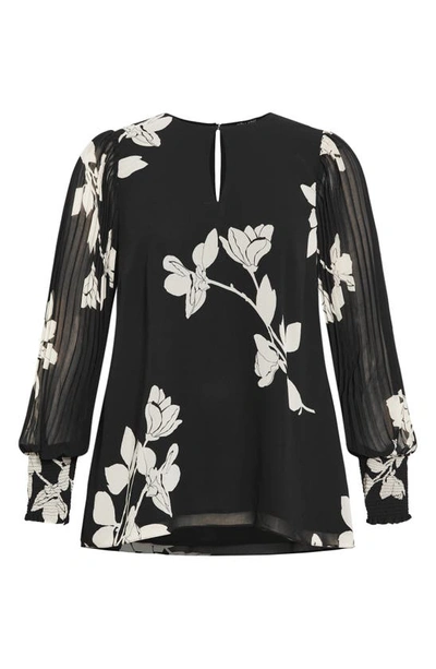 Shop City Chic Katalina Floral Pleated Sleeve Top In Katalina Black