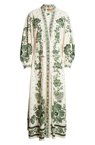 Shop Farm Rio Forest Soul Long Sleeve Linen Blend Shirtdress In Forest Soul Off-white