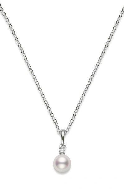 Shop Mikimoto Diamond & Pearl Pendant Necklace In White  Gold
