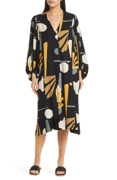 Shop Masai Copenhagen Nalo Abstract Print Long Sleeve Dress In Butterscotch