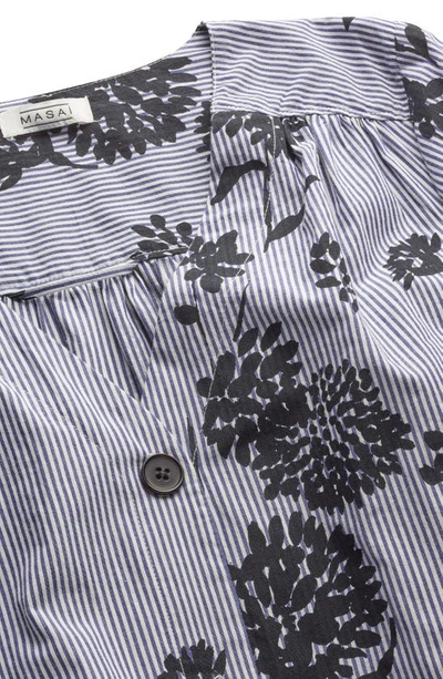 Shop Masai Copenhagen Nuray Mixed Print Long Sleeve Cotton Shirtdress In Maritime Blue