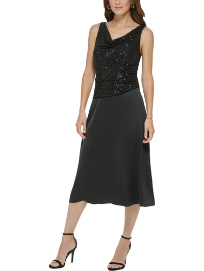 Shop Dkny Womens Sequin Top Cowl Neck Cocktail And Party Dress In Black
