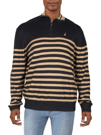 Shop Nautica Mens Striped 1/4 Zip Pullover Sweater In Blue