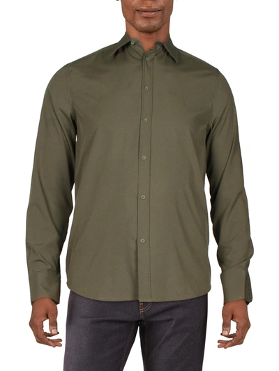 Shop Kenneth Cole Mens Woven Long Sleeves Button-down Shirt In Green