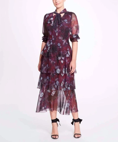 Shop Marchesa Floral Chiffon Tiered Dress In Multicolor