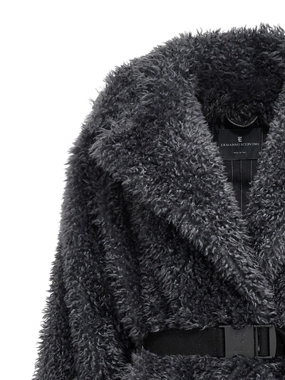 Shop Ermanno Scervino Belted Fake  Coat Fur Gray
