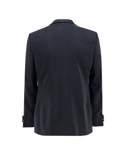 Shop Giorgio Armani Silk Blend Blazer With Satin Profiles