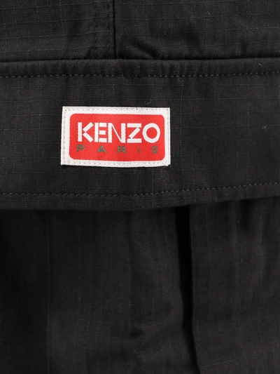 Shop Kenzo Cotton Cargo Bermuda Shorts With Logo Patch