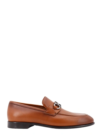 Shop Ferragamo Leather Loafer With Iconic Metal Gancini Logo