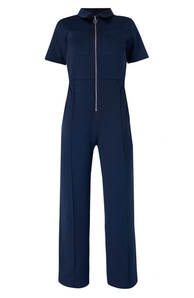 Shop Sweaty Betty Retro Tricot Short Sleeve Jumpsuit In Navy Blue
