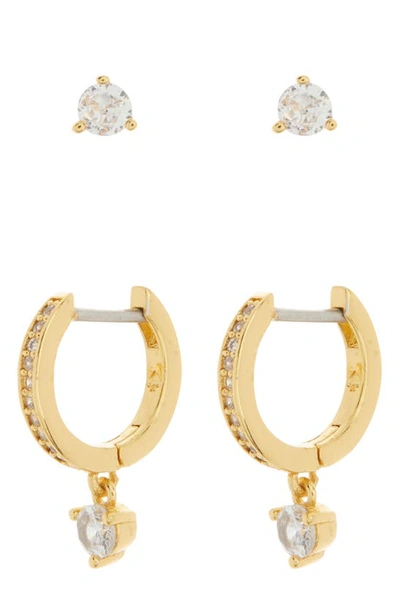 Kate Spade New York Crystal Stud & Huggie Earrings Set In Clear Gold