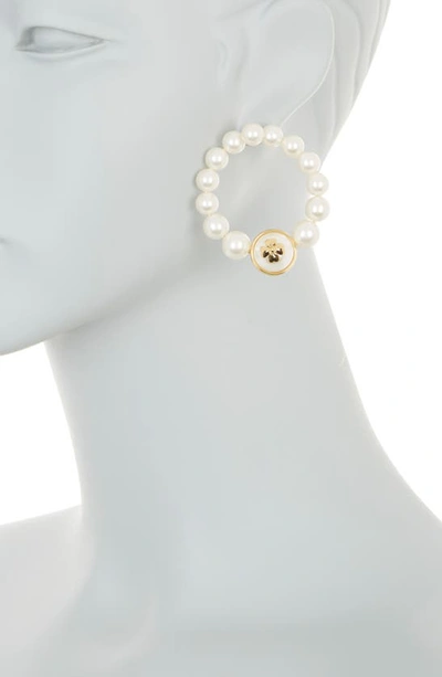 Shop Kate Spade Pearls On Pearls Hoop Drop Earrings In Cream Gold