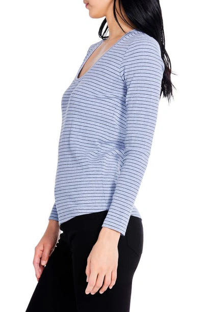 Shop Nic + Zoe This Or That Stripe Long Sleeve Cotton T-shirt In Blue Multi