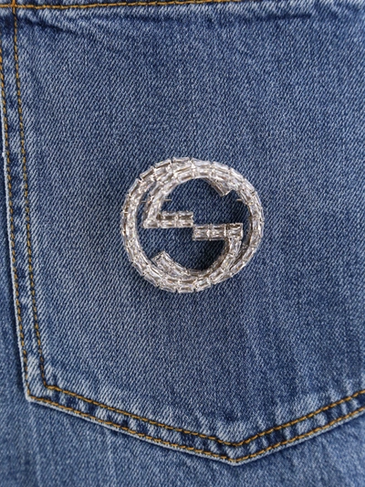 Shop Gucci Organic Denim Shirt With Gg Interlocking And Rhinestones