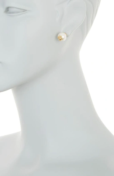 Shop Kate Spade Imitation Pearl Stud Earrings In Cream Gold