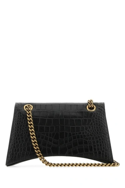 Shop Balenciaga Woman Black Leather Crush S Shoulder Bag