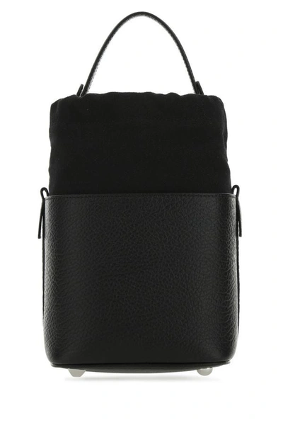 Maison Margiela Woman Black Leather And Canvas Mini 5ac Bucket Bag In Black