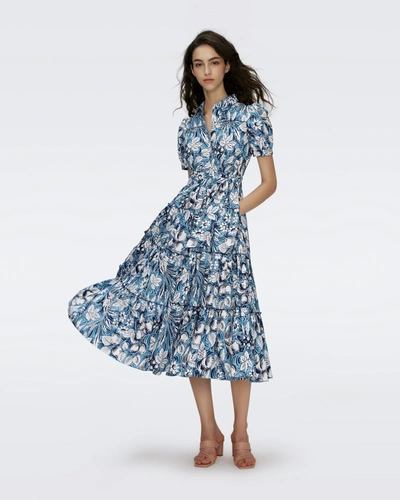 Shop Diane Von Furstenberg Queena Cotton Dress By  In Size L In Bird Of Paradise Ivory