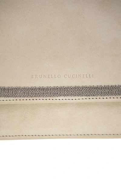 Shop Brunello Cucinelli Suede Bag With Precious Contour In Ivory