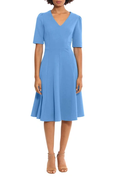 Shop Donna Morgan V-neck Fit & Flare Dress In Blue Bonnet