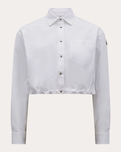 Shop Moncler Women's Cinched-hem Button-up Shirt In White