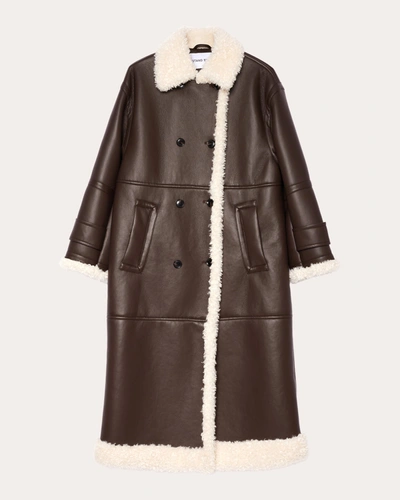 Shop Stand Studio Women's Hayley Faux-leather Coat In Dark Brown/off White