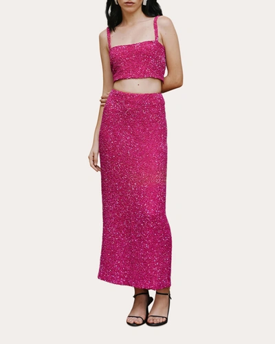 Shop No Pise La Grama Women's Mi Luz Sequin Maxi Skirt In Pink
