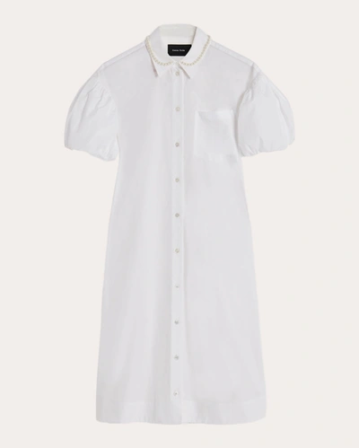Shop Simone Rocha Women's Beaded Puff-sleeve Shirt Dress In White