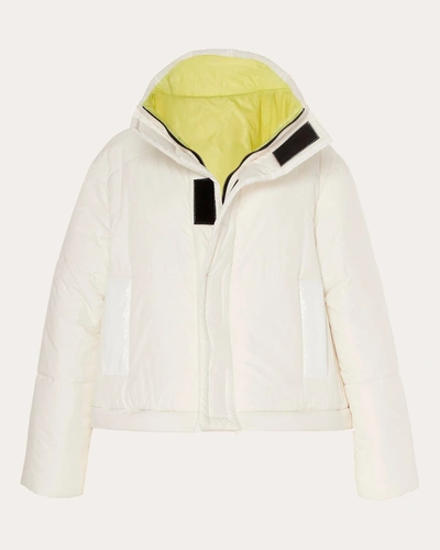 Shop Caalo Women's Reversible Cropped Down Coat In White/acid Lime