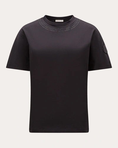 Shop Moncler Women's Crystal-encrusted T-shirt In Black