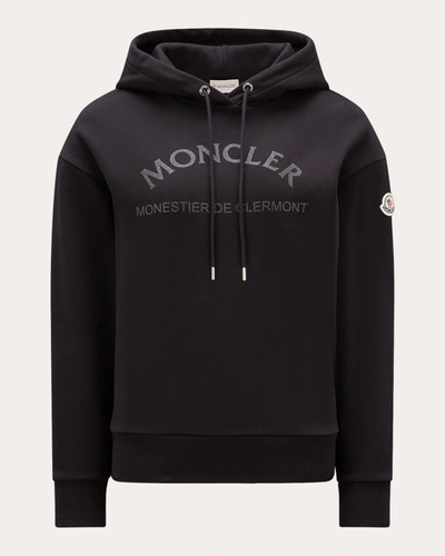 Shop Moncler Women's Glitter Logo Hoodie Top In Black
